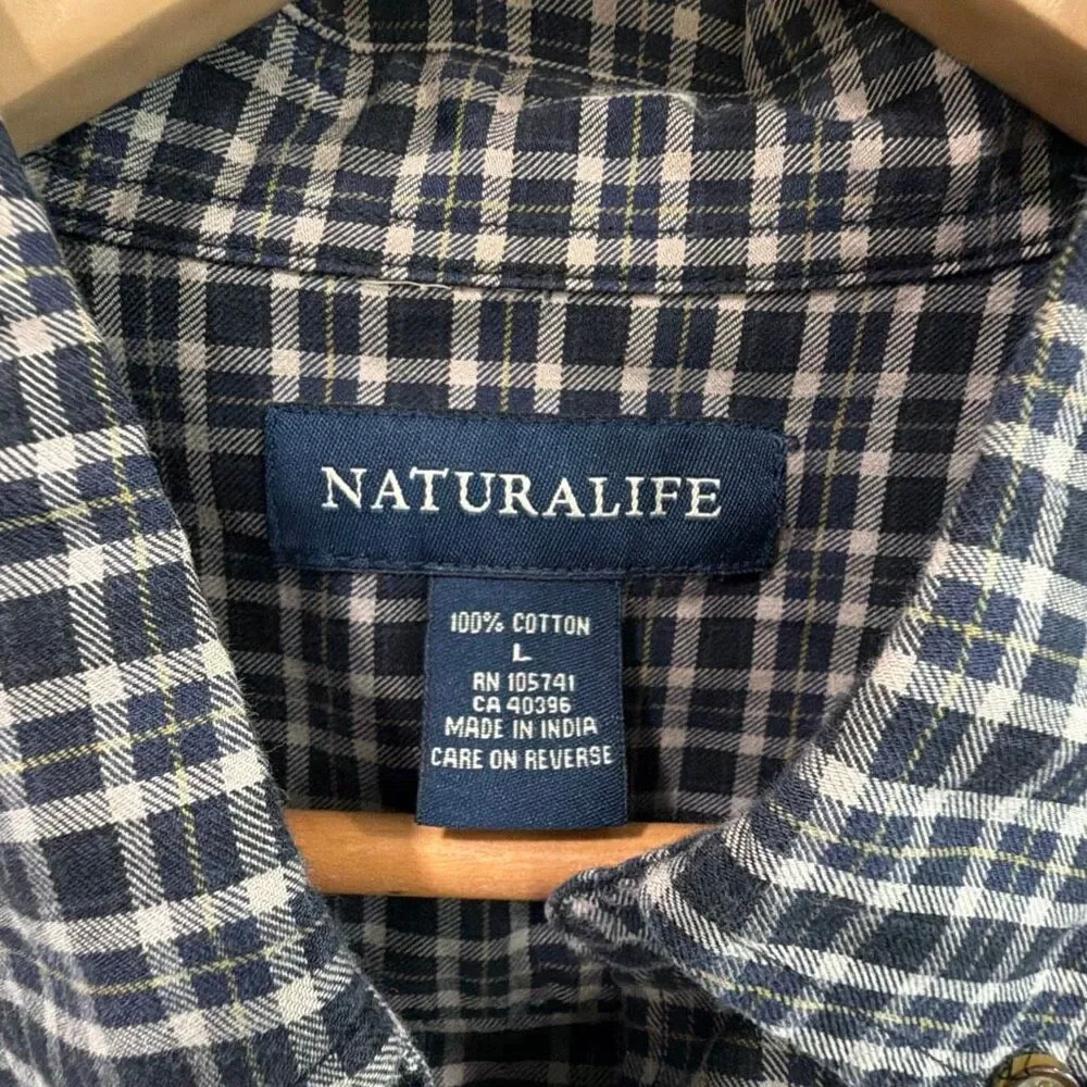Naturalife‎ Mens Plaid Flannel Shirt Large Cotton